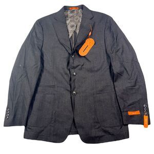 Tallia Slim Fit Wool Blazer Mens 44L 44 Brown Patterned Suit Jacket $425 NEW
